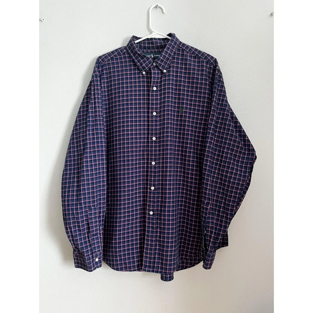 Ralph Lauren Shirt Mens XL Blue Plaid Classic Fit Button Down Long Sleeve Casual